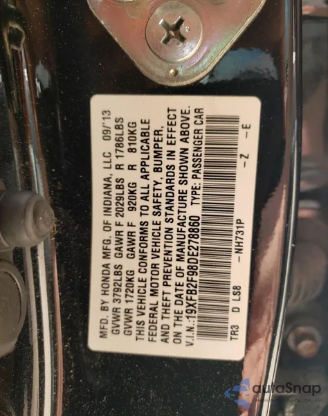 2013 Honda Civic Exl from USA, damaged, VIN 19XFB2F98DE278860